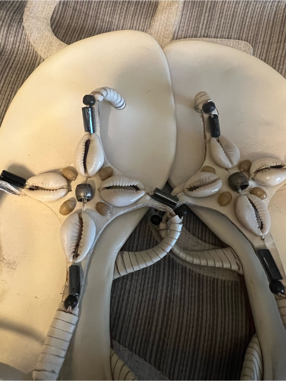 Beaded Shell Embellished Cole Haan cream Sandals